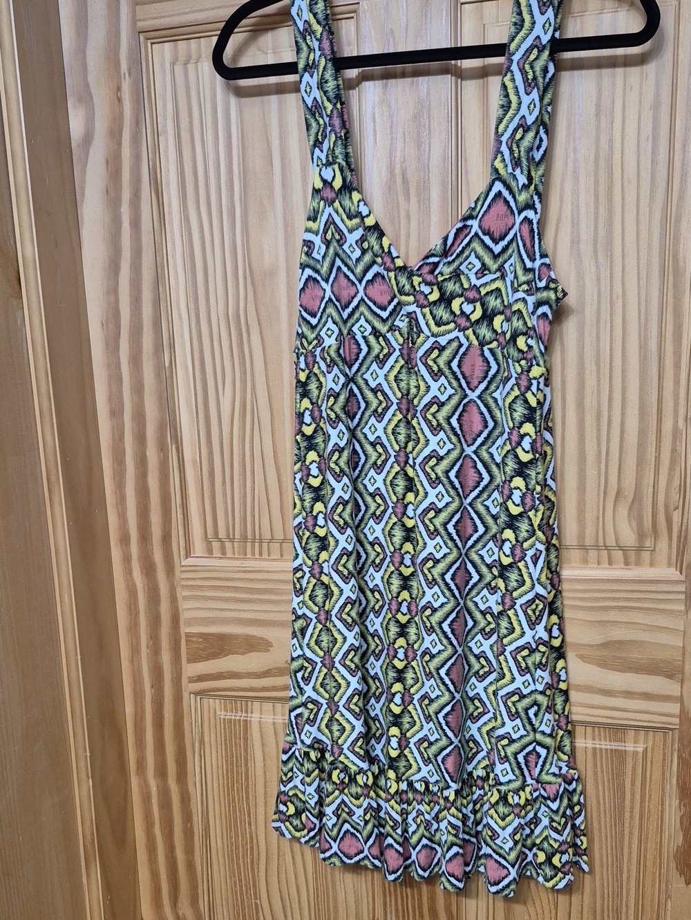 Sleeveless Geometric Print Sundress in Yellow, Green & Coral